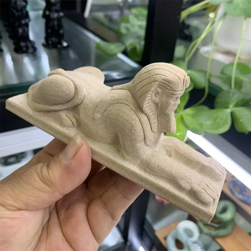 1PCS Natural Sand Stone Mummy Coffin Carving Crystal Healing Fengshui Stone Room Decorative Artwork for Home Decor