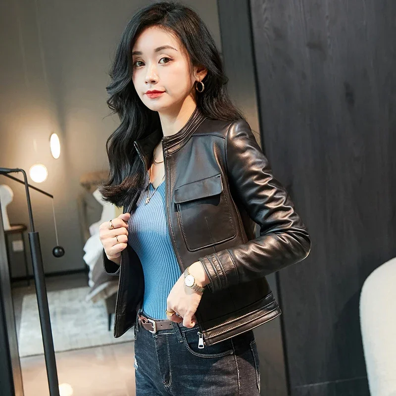 High Quality Genuine Leather Jacket Women 2023 Spring Autumn Short Real Sheepskin Coat Biker Leather Jackets Hot Sale chaqueta