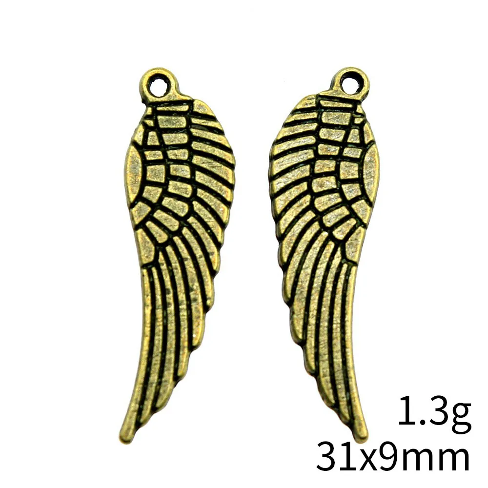 

10pcs 31x9mm 2 Colors Antique Silver Color Antique Bronze Color Double Sided Angel Wing Charms Jewelry Making Accessories