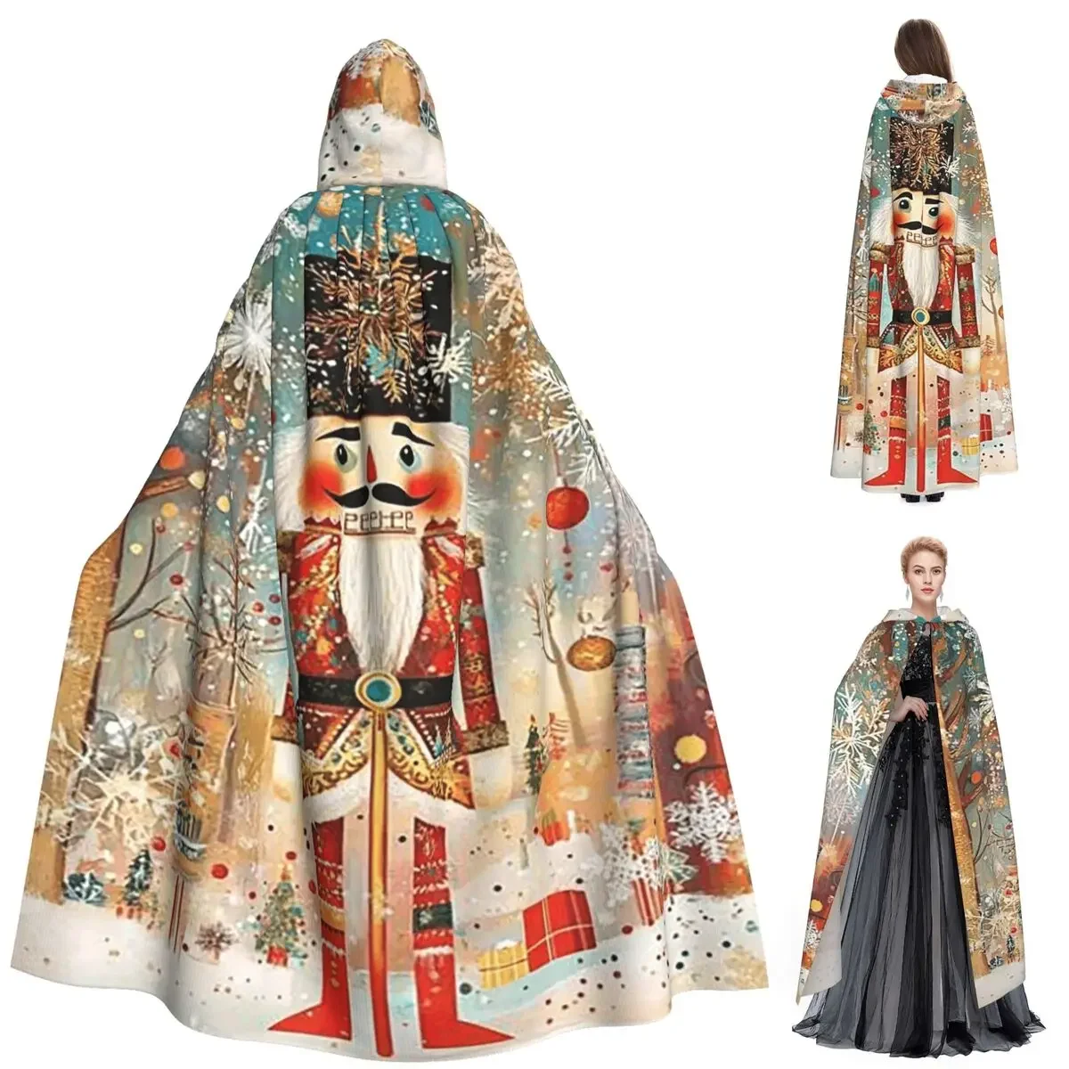 

Nutcracker Long Hooded Cloak Witch Medieval Costume Cosplay Cape HalloweenVampire Adult Unisex
