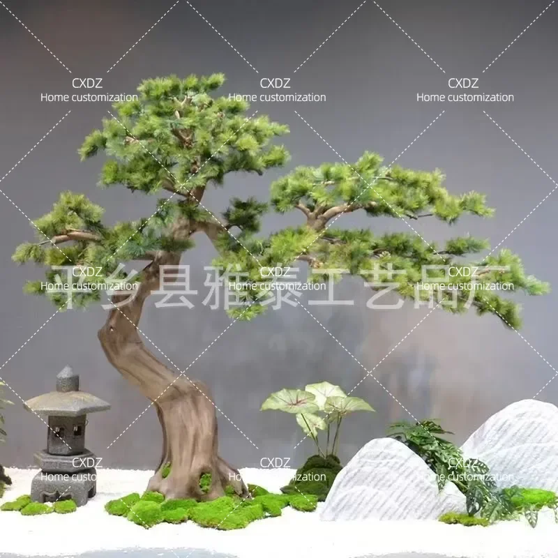 Simulated Pine Tree Large Fake Luo Han Song Ornament Fiberglass Reinforced Plastic New Chinese Style Porch Staircase