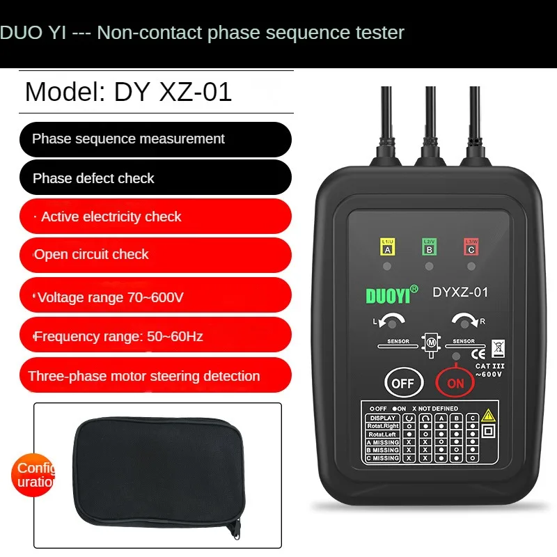 DUOYI DYXZ-01 DYXZ-02 3 Phase Detector Rotation tester Non-Contact Phase Sequence Detector Meter Indicator Digital LED Buzzer