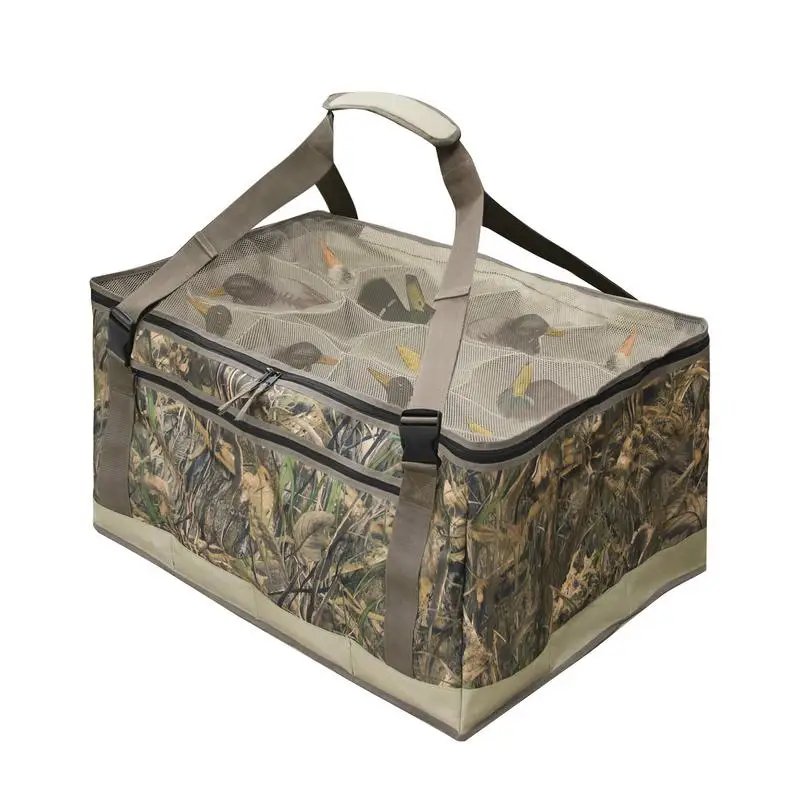 Duck Decoy Bag 12 Slots Carrying Storage Bag Camouflage Printing Padded And Adjustable Shoulder Strap Bottom Drains Turkey Decoy