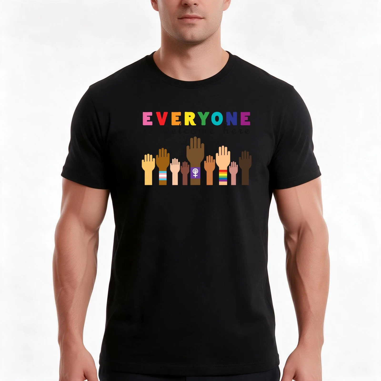 Everyone is welcome here T-Shirt, Summer Casual Cotton Tee, Oversized Streetwear Tops, Vintage Graphic Print, Unisex Men Women