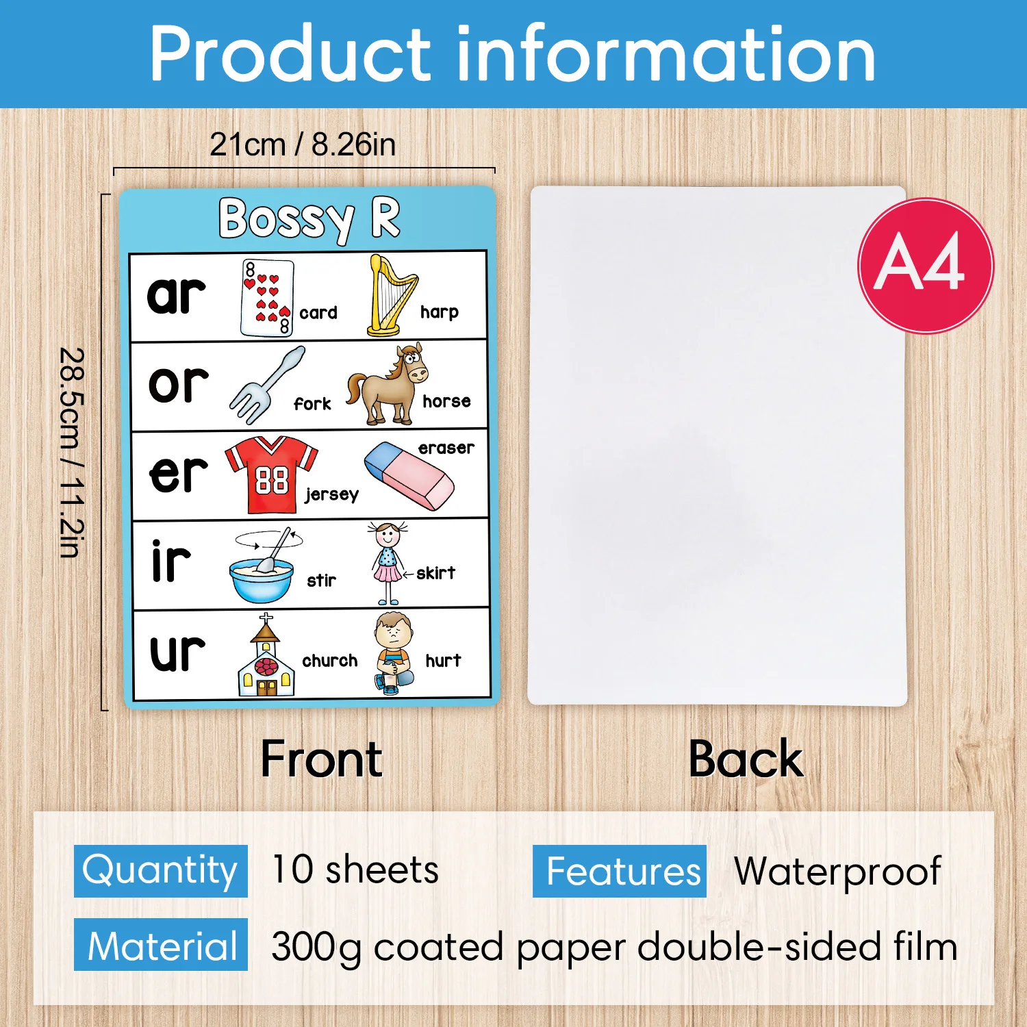 10Pcs Phonics Learning Posters Learning English Educational Chart Teacher Teaching Aids Montessori