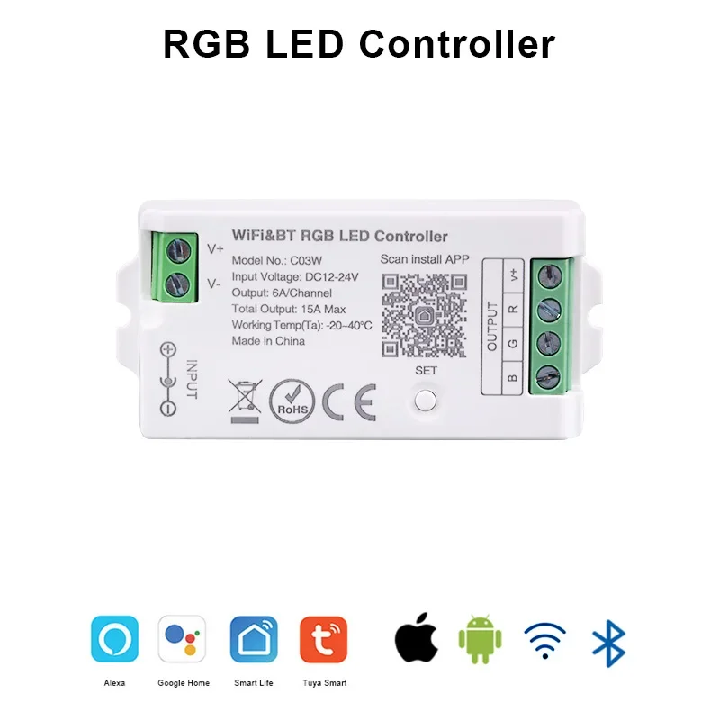 Kontroler LED Tuya WIFI Alexa Google Home Sterowanie głosowe CCT RGB RGBW RGBCCT LED Strip APP BT RF Remote 2.4G DC5V-24V