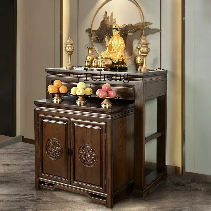 

O-6 Xiangyun Supply Tle Buddha Cinet Solid Wood Simple Buddha Supply Desk Household New Chinese Vertical Cinet
