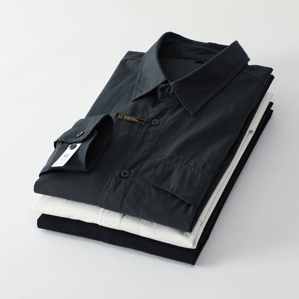 

Высококачественная мужская повседневная рубашка из чистого хлопка с длинным рукавом, воротником-стойкой, модная городская осенняя новинка, универсальная модель.