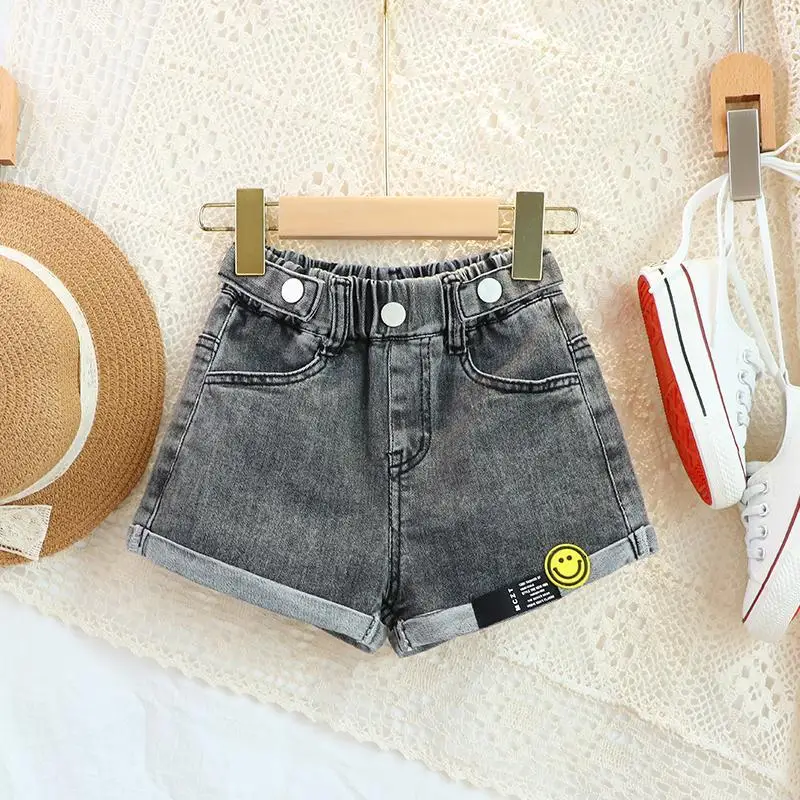 2024 Summer Girls Cute Cartoon Smile Jeans Shorts Baby Kids Children Denim Hot Pant