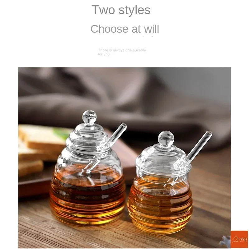 Glass Honey Jar Glass Honeycomb Tank Kitchen Tools Honey Storage Container with Dipper and Lid Honey Bottle for Party Kitchen