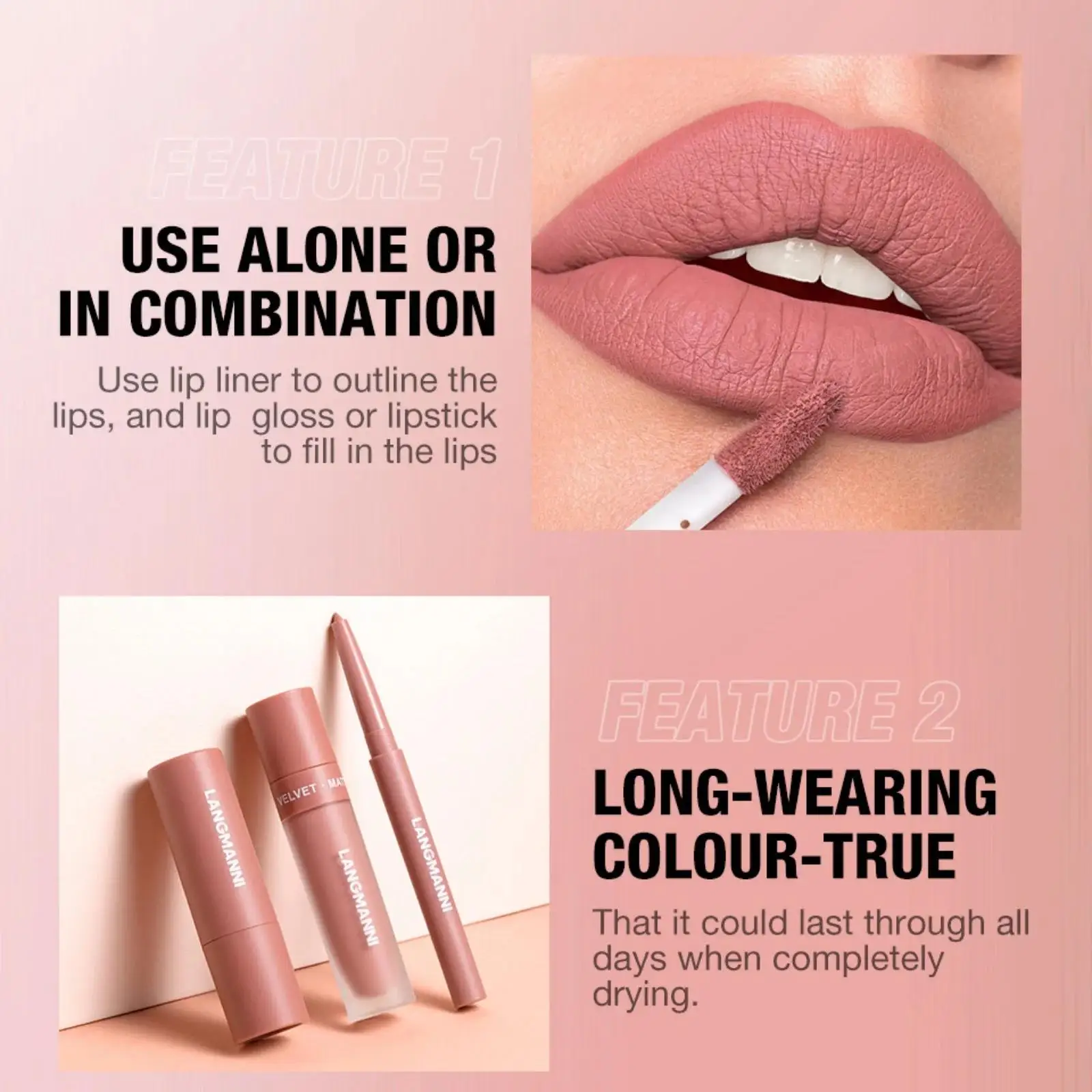 مجموعة أحمر شفاه مقاوم للماء يدوم طويلاً مكونة من 3 قطع، أحمر شفاه سائل مخملي غير لامع، مجموعة مكياج كريمي للنساء #2