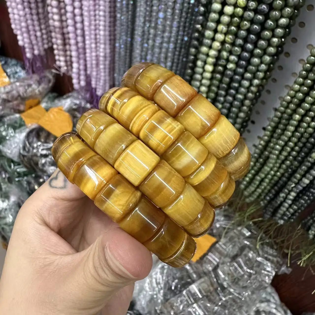 AAAAA Natural Gemstone Grade Yellow Tiger Eye Cat Eye Effect Bead Bracelet Bangle Gemstone Jewelry for Woman for Man Wholesale !