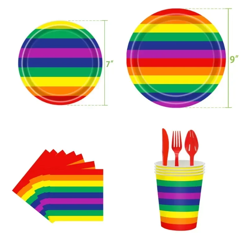 Rainbow party dinner plates Birthday holiday party Disposable utensils Paper towels Paper plates paper cups decoration supplies