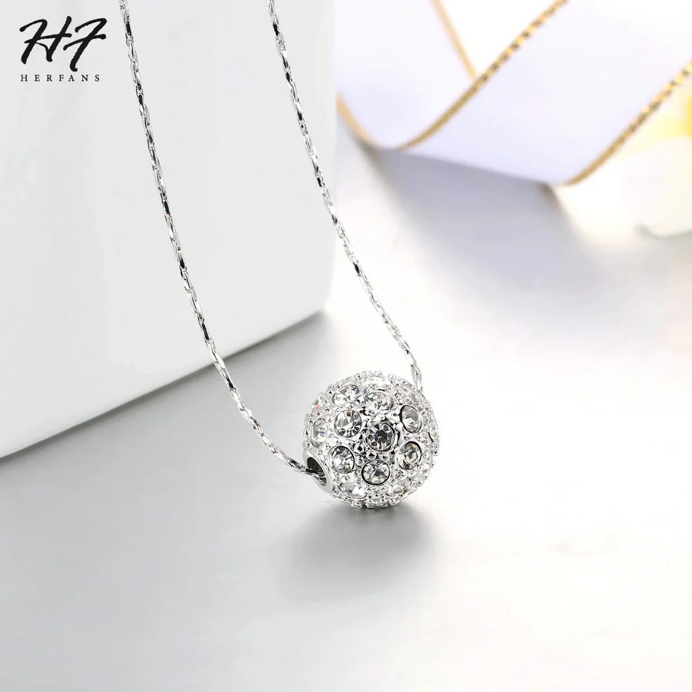 Trendy Lucky Ball Pendants Necklaces for Women Rose White Gold Color CZ Crystal Fashion Jewelry For Girls Xmas Gift N252
