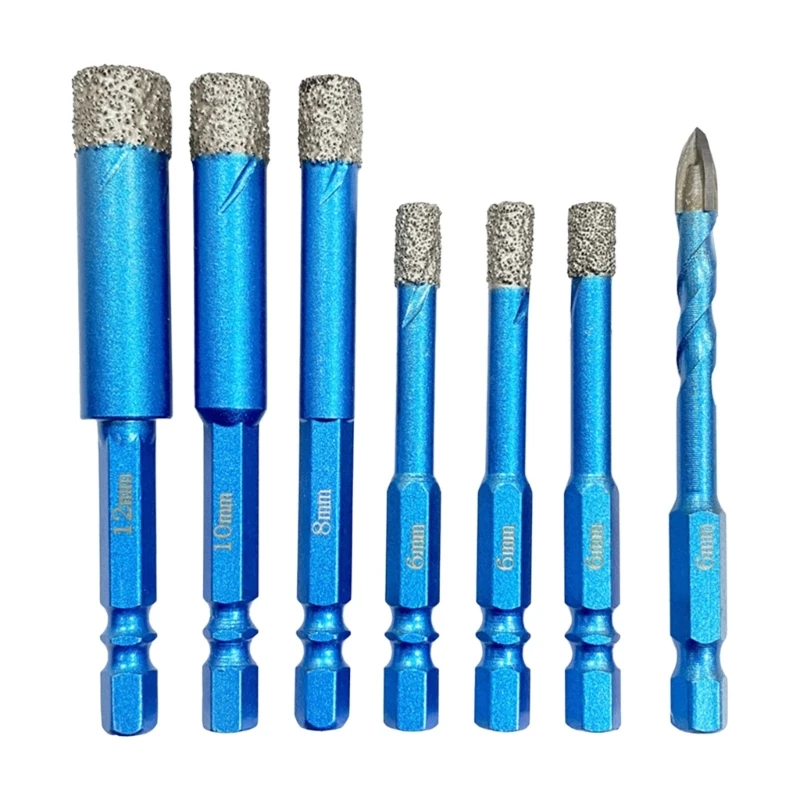 Set punte per trapano diamantate a secco da 7 pezzi per piastrelle marmo, pietra, vetro, graniti duri, ceramica M4YD