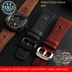 For Seven Friday P1/2 Q2/03 M1/2/M021 T2 Genuine Leather Watch band Vintage Diesel Large Size Metal Riveted Watch Men Strap 28mm