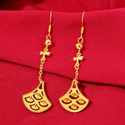Not Fade 22K Gold Jewelry Earring for Women Leaf Fringes Bizuteria Argent Bijoux Joyas Bijoux Femme Orecchini Garnet Jewelry