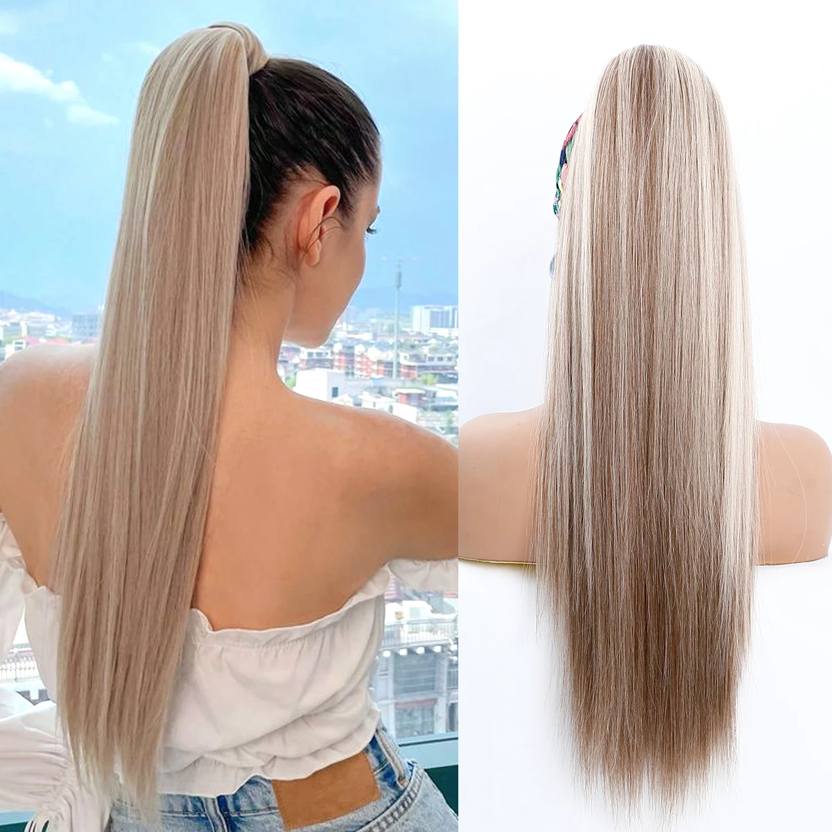 

Straight Drawstring Ponytail Extensions 28 inch Long Synthetic Clips-in Pony Tail Hairpieces Ponytails Extension for Women