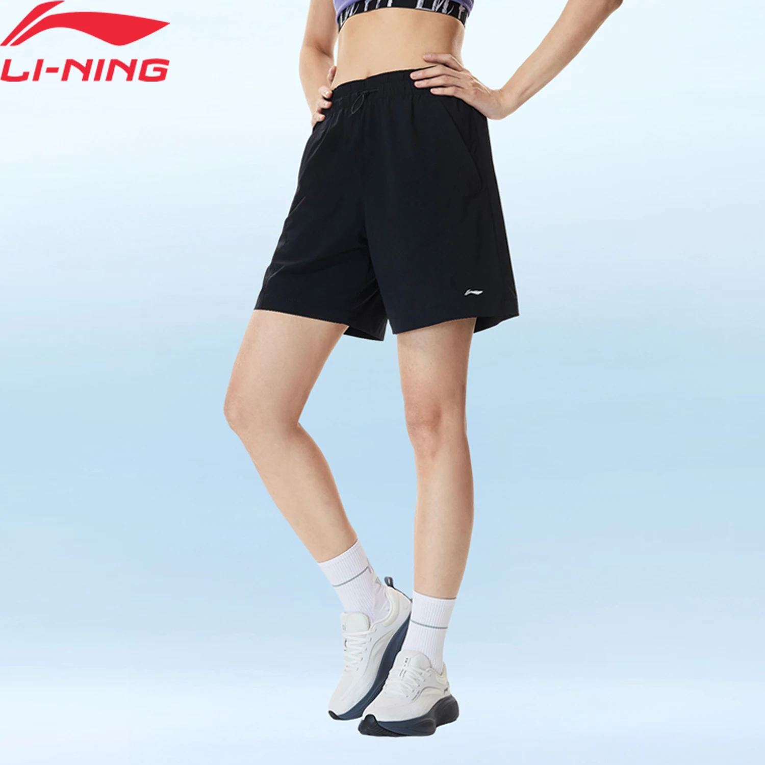 

Li-Ning Women's Training Shorts 87%Polyamide 13%Elastane LN COOL Loose Fit Adjustable Waist LiNing Fitness Bottom AKSW130
