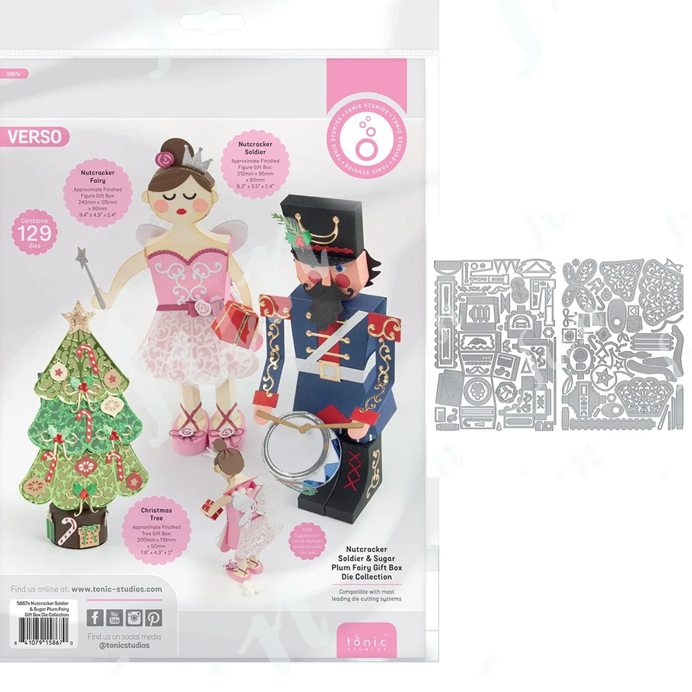 Nutcracker Soldier & Sugar Plum Fairy Gift Box Die Collection Christmas Metal Cutting Dies DIY Embossing Scrapbook Album Crafts
