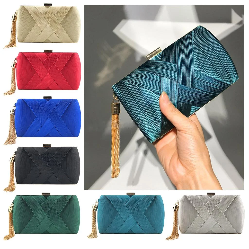 

Elegant Tassel Handbag Clutch Women's Elegant Tassel Pendant Silk Satin Evening Bag Cocktail Party Clutch with Detachable Strap