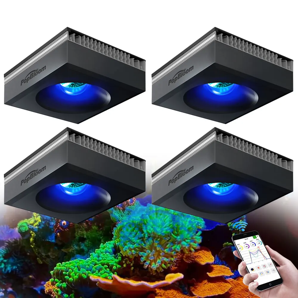 

4PCS PopBloom-Full Spectrum WiFi Aquarium Lamp, Marine Aquarium Light for 180-240cm Seawater SPS/LPS Coral Reef Fish Tank LED