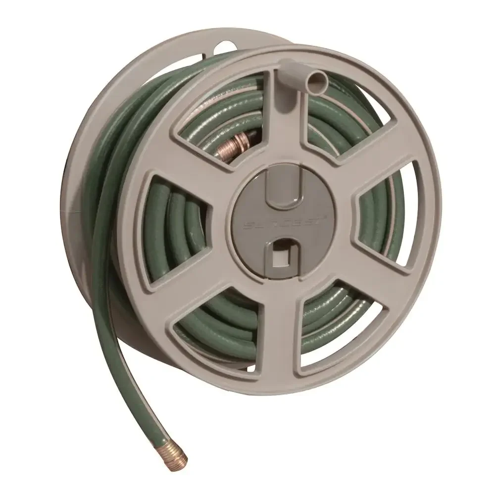 

Outdoor Wall Mounted Hose Reel Holds 100ft 5/8" Vinyl Hose Easylink Connection Dark Taupe Finish