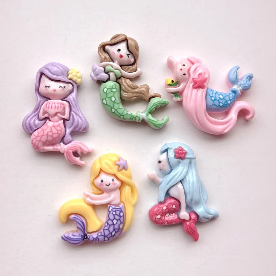 10pcs cute Merman resin flat back decorative scrapbook children's hairpin decorated cartoon mermaid resin crafts