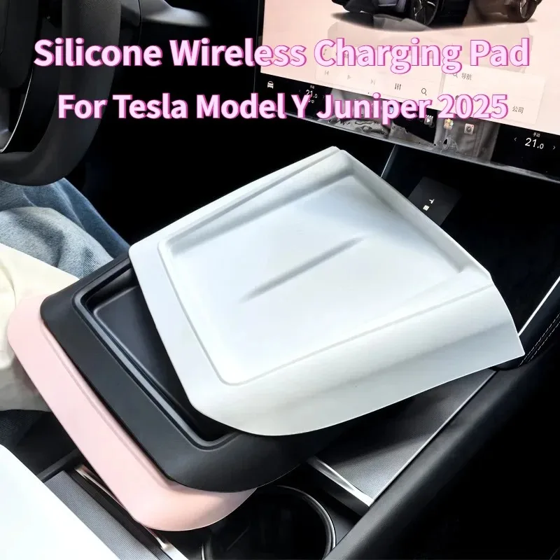 Silikon-Wireless-Ladepad für Tesla Model Y Juniper 2025 – Zentrale Anti-Schmutz- und staubdichte Dekorations-Ladematte als Zubehör