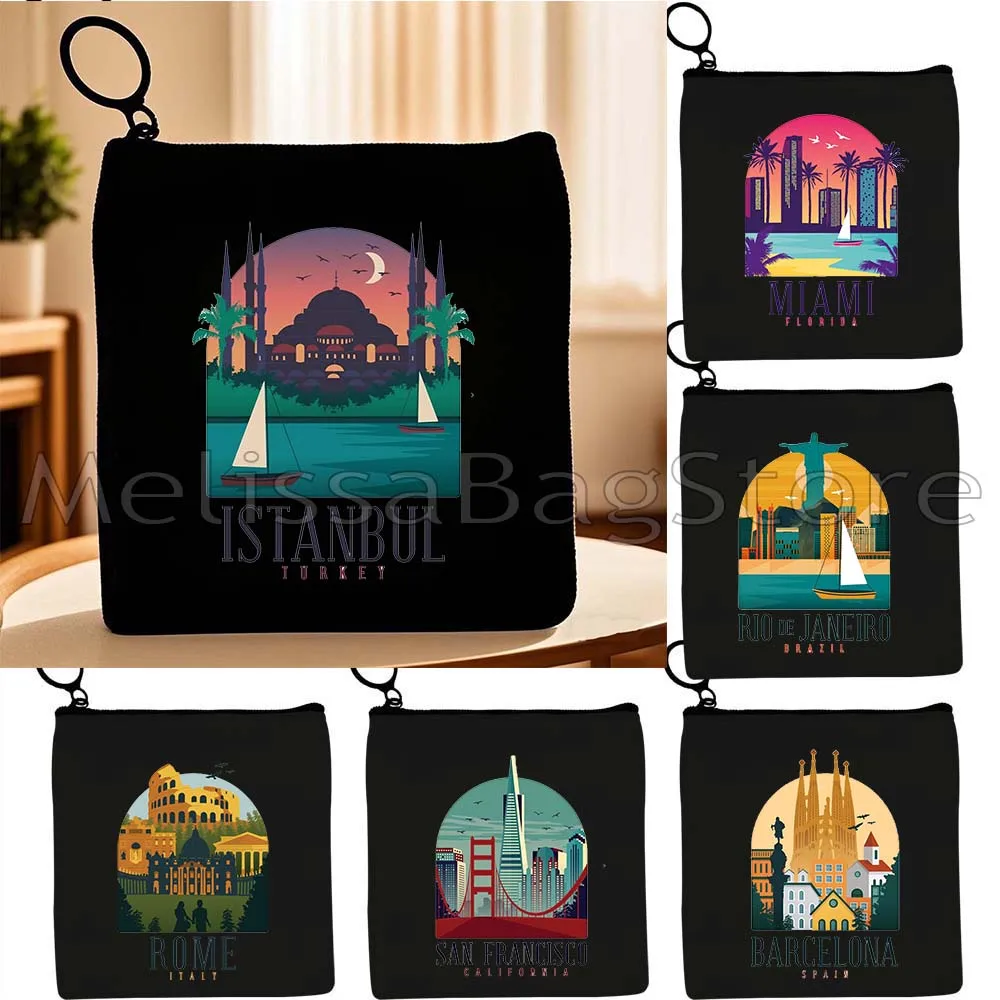 Brasilia Frankfurt Hamburg Havana London Mexico Miami New York Paris Rome Split Tokyo Venice Cute Key Coin Purse Cute Bag Wallet