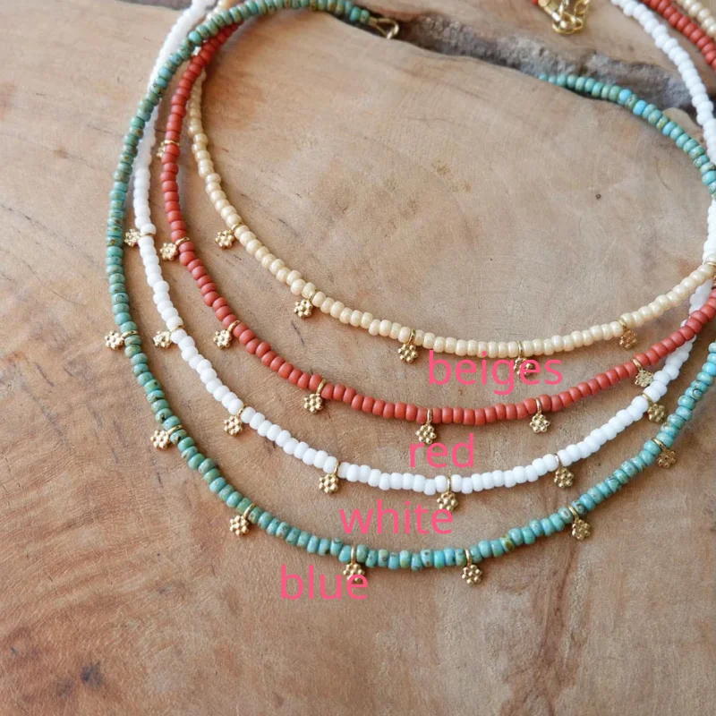 Tiny Seed Bead Flower Choker Naszyjnik dla kobiet Flush z kwiatami na szyję Piękny naszyjnik z koralików na szyję Poziom Prezent urodzinowy dla niej