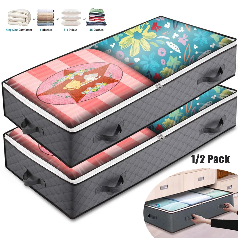 

Under Bed Storage Containers Closet Organizers and Storage Bins Underbed Clothes Storage with Clear Window Reinforced Handles