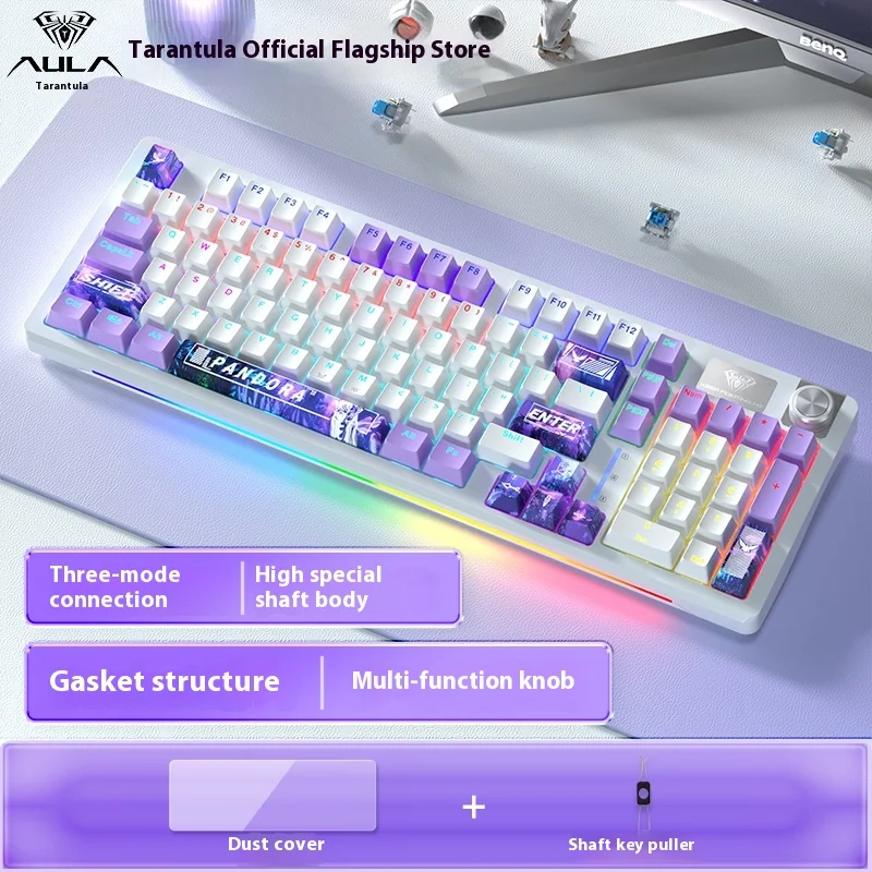 Aula S98 Mechanical Keyboard Multifunctional Knob Three Mode Rgb Hot Swap Wireless Gaming Keyboard Gasket Pc Gamer Mac Office