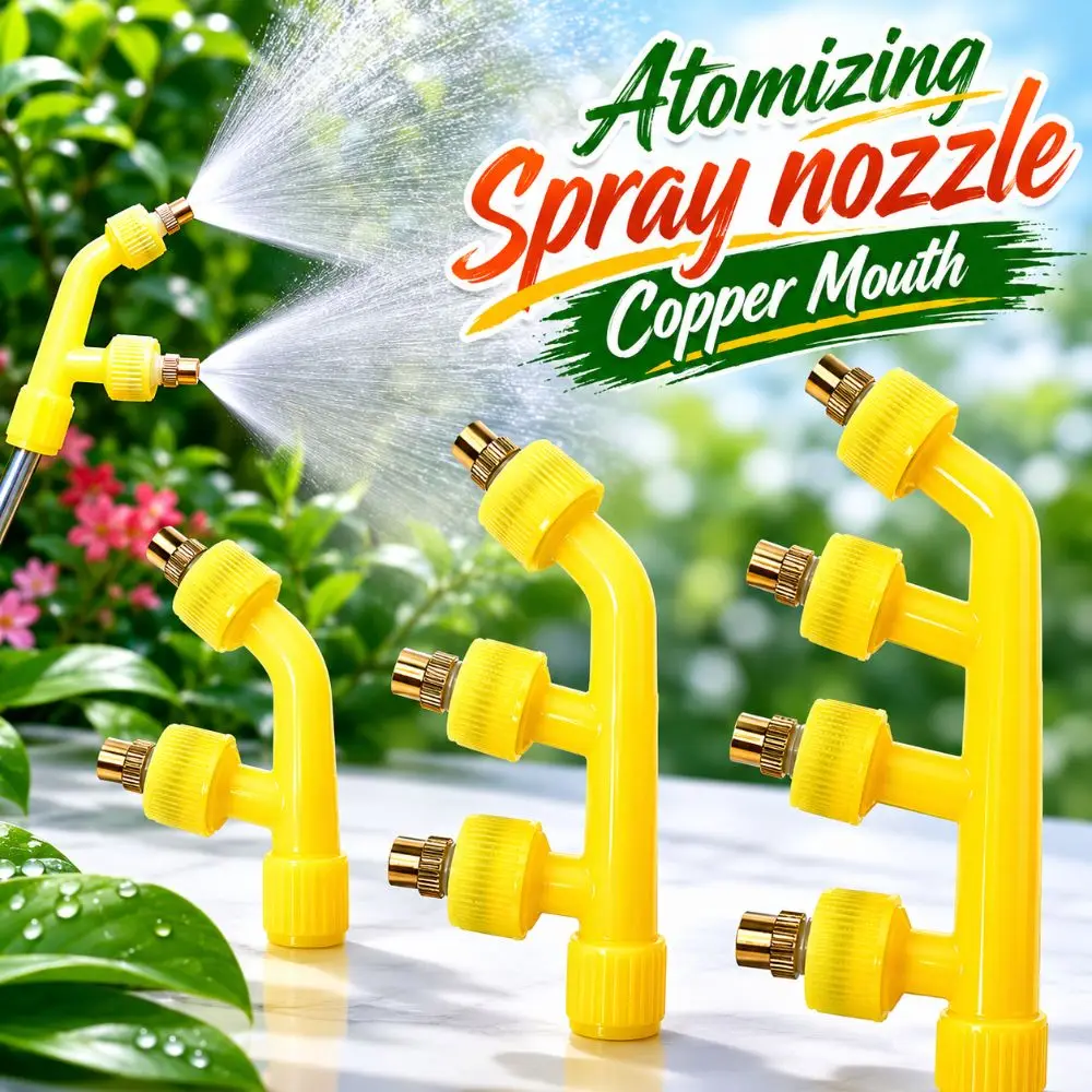 Copper Mouth Garden Sprayer Nozzles Multi Heads High Pressure Atomizing Sprayer Nozzle Adjustable Plastic Pole