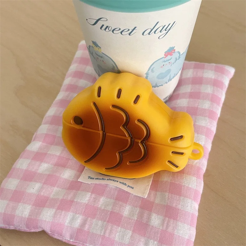 Para AirPods 4 3 2 1 Pro Pro2 funda para auriculares 3D Taiyaki caja protectora de silicona para auriculares con cubierta colgante