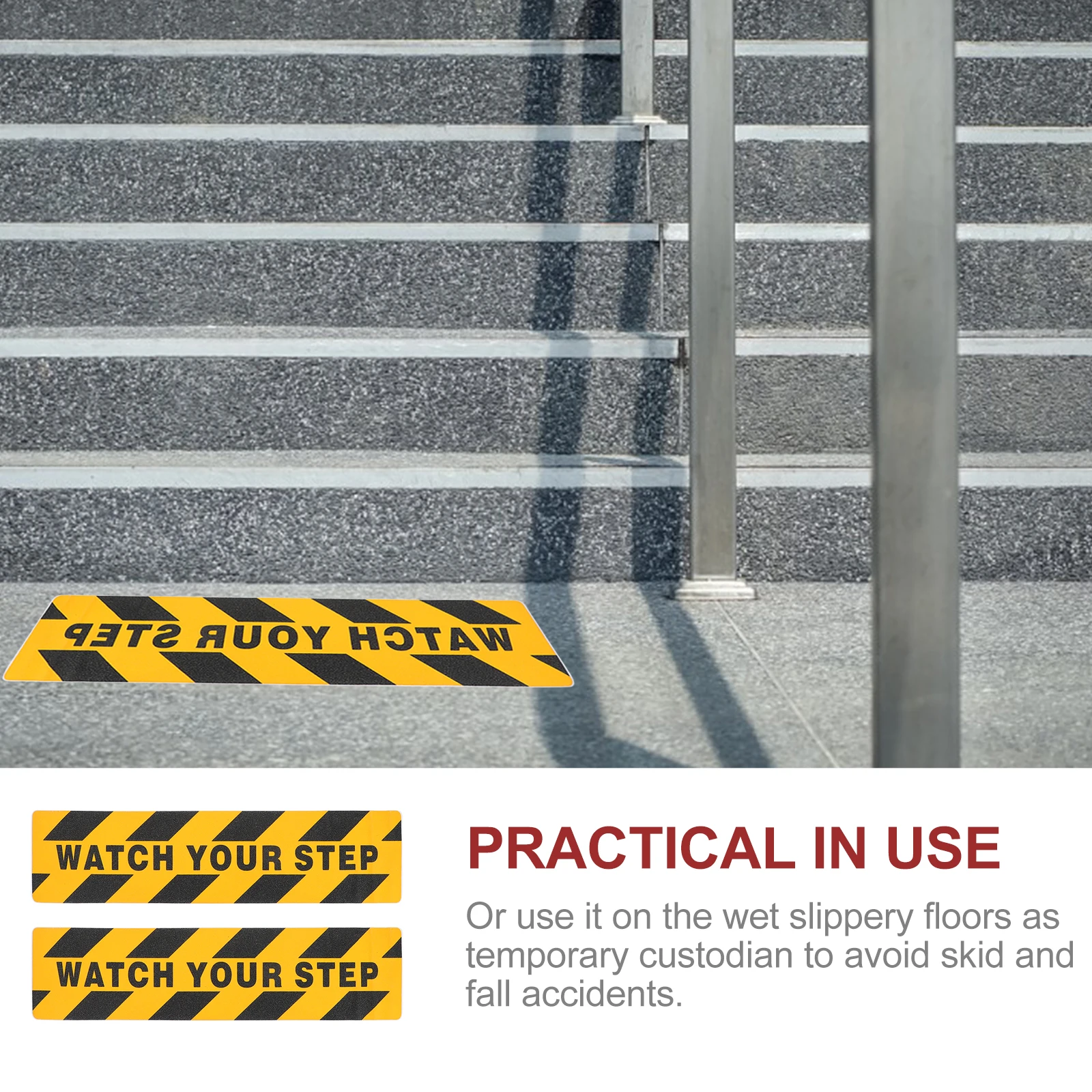 2 Pcs Non-slip Tape Adhesive Warning Decal Stickers Sign Watch Your Step Anti-slip Tapes Floor