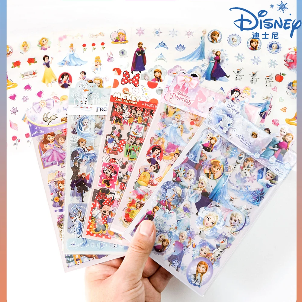 4 Stück Disney Cartoon Mickey Mouse gefroren Prinzessin Aufkleber für Kinder Spielzeug Kawaii Anime Aufkleber Briefpapier Laptop Dekoration Aufkleber