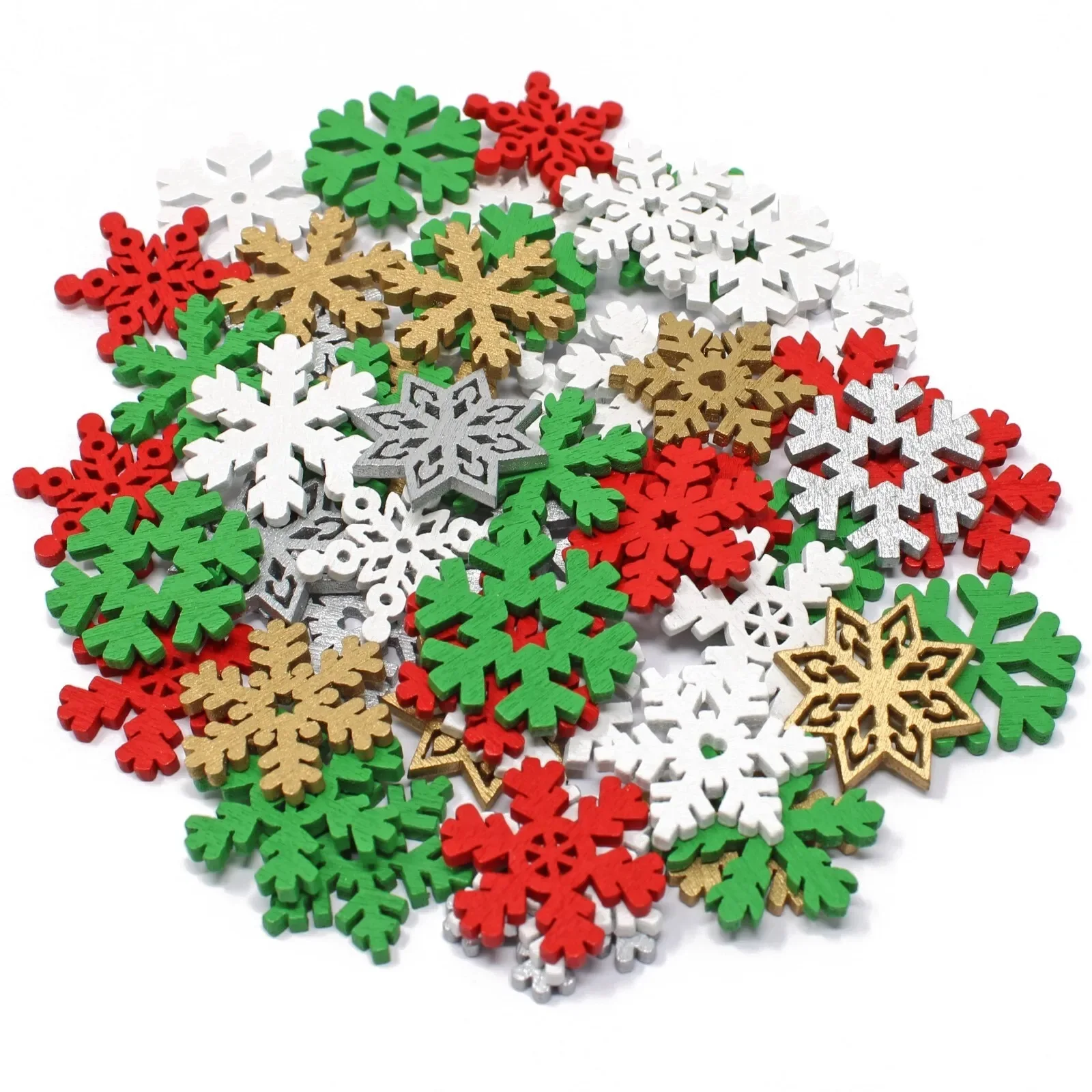 200 Stück 25mm Holz-Weihnachtsschneeflocken-Ausschnitte Ornamente für Scrapbooking Verzierungen DIY Weihnachts- und Winterbasteleien – Detail 1