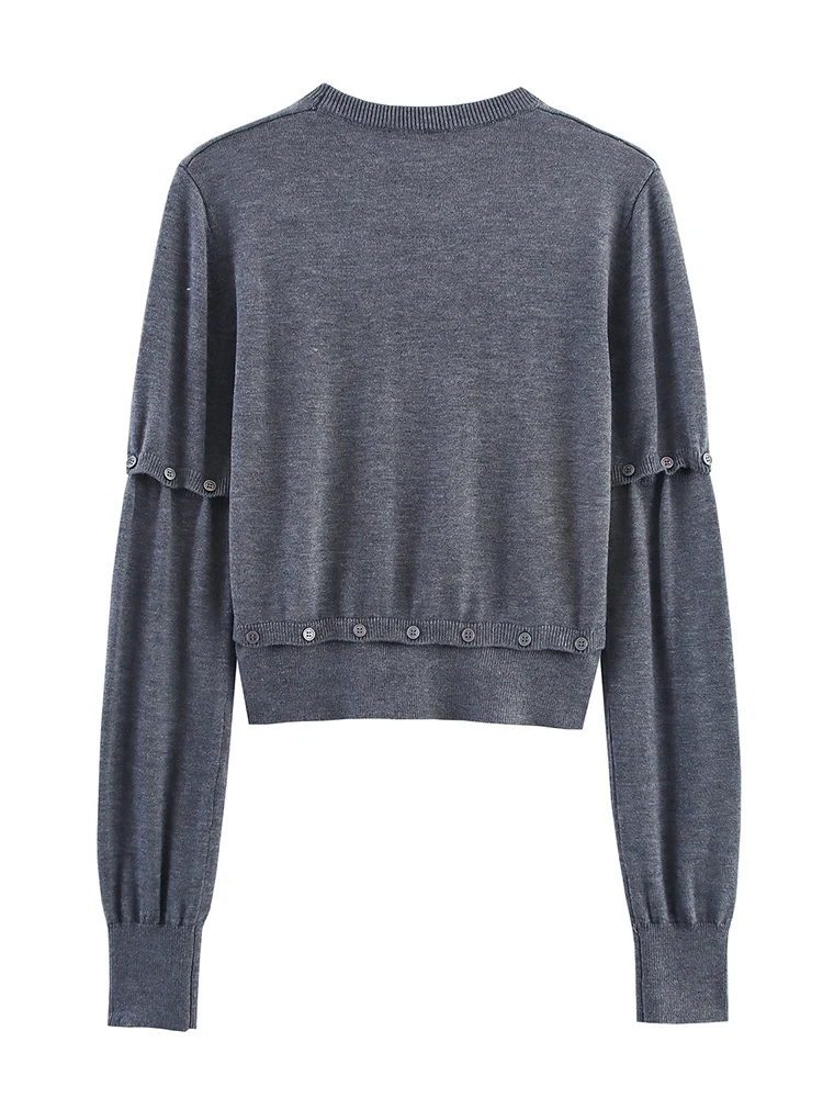 Estilo europeu nova moda feminina versátil temperamento botão decoração destacável em torno do pescoço manga longa topo de malha