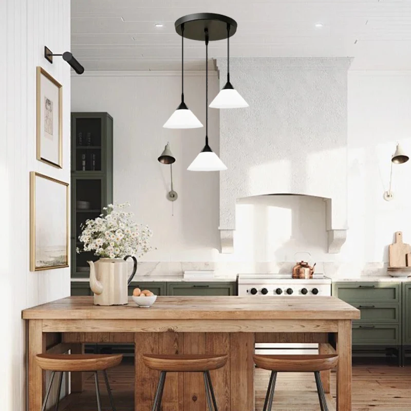 Plastic lampshade Scandinavian Bar Chandelier Three Heads in The Island Dining Table Chandelier E27 Lamp Base Without Bulbs