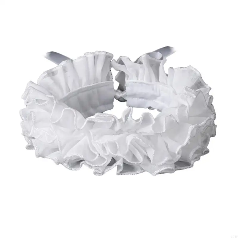 Q5WE ROBLE ELIZABETHAN Collar falso estilo victoriano Ruff y muñequeras para accesorios vestuario cosplay Halloween