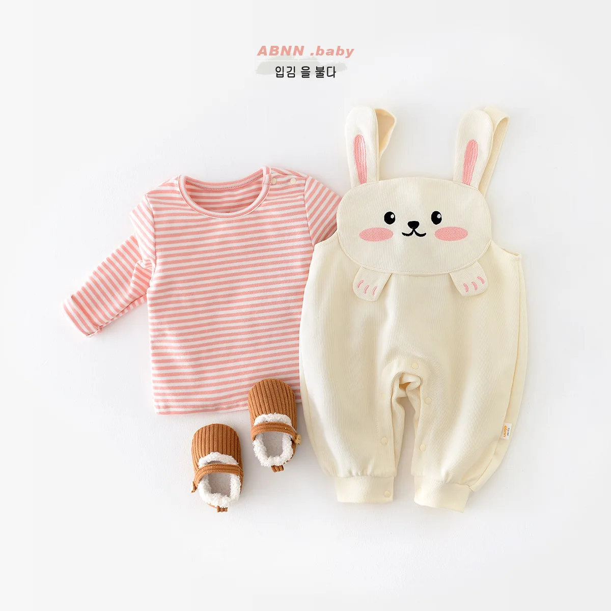 2025 Spring autumn baby girls 2PCS clothes set cotton long sleeve striped tops rabbit suspender pants suit toddler girls outifts