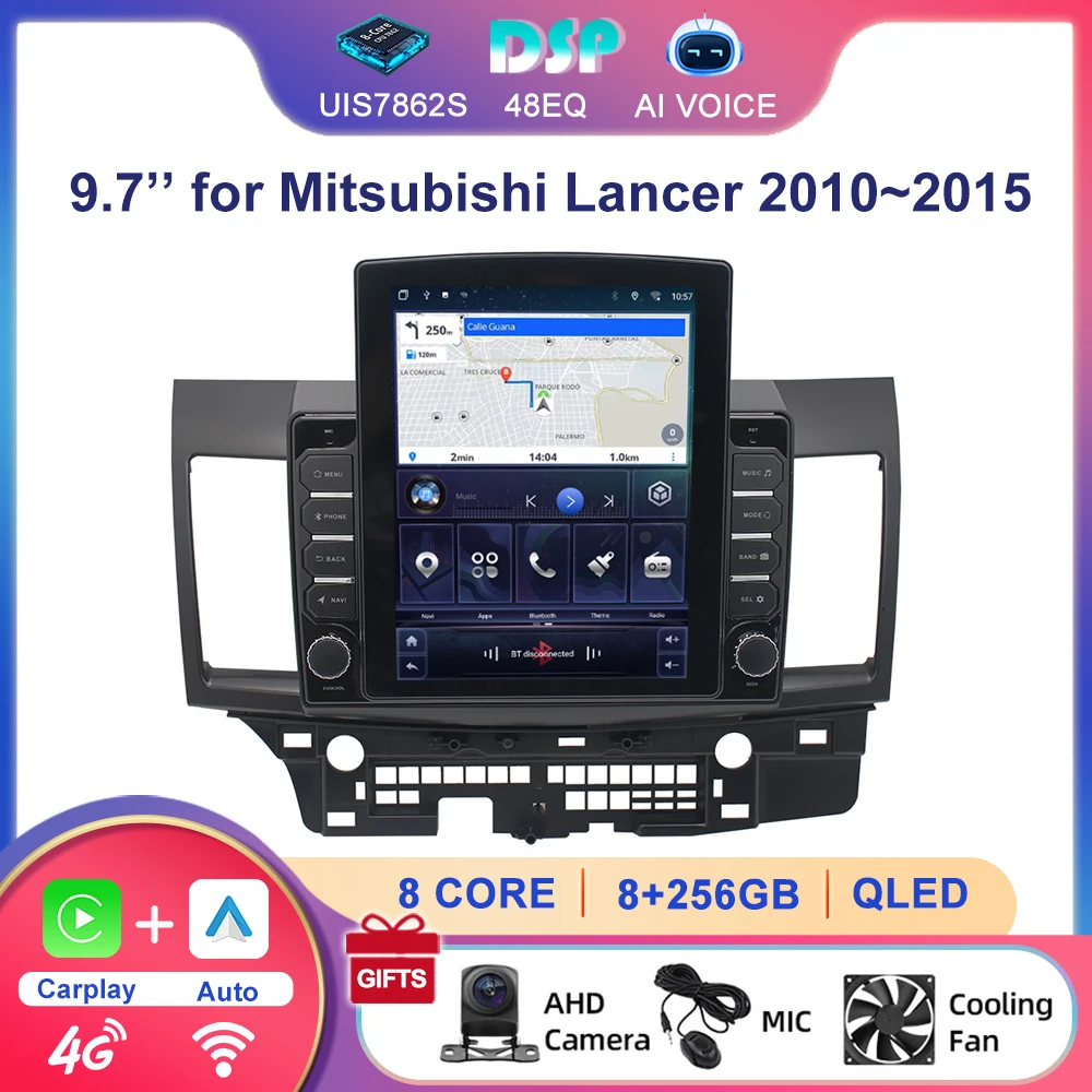 9.7 Inch Vertical Android Car Radio Player for Mitsubishi Lancer 2007-2012 Car Stereo Multimedia PlayerCarplay Auto Navigation