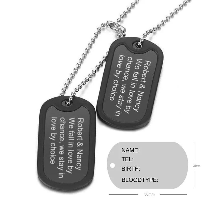 Personalized Stainless Steel Dog Army Tag Custom Engraved Name ID Photo pendants Necklace Long Chain Military Army Style Jewelry