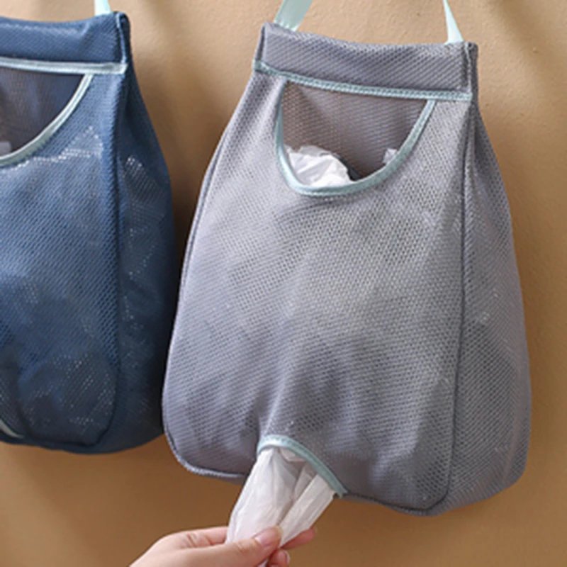 Garbage Bag Storage Box For Plastic Bag Wall Hanging Bag Washable Mesh Storage Bag Plastic Bag Holder Dispenser Kitchen Tool 1Pc