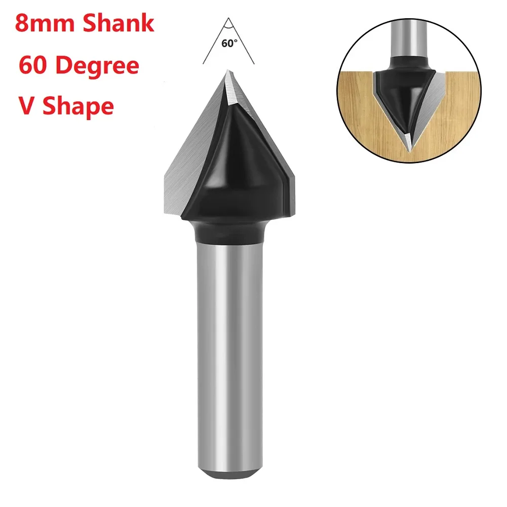 V Shape Router Bit 8mm Cleaning Double-edged 60Degree 60° End Mill Flush Shank Solid Carbide Straight Trimmer Wood