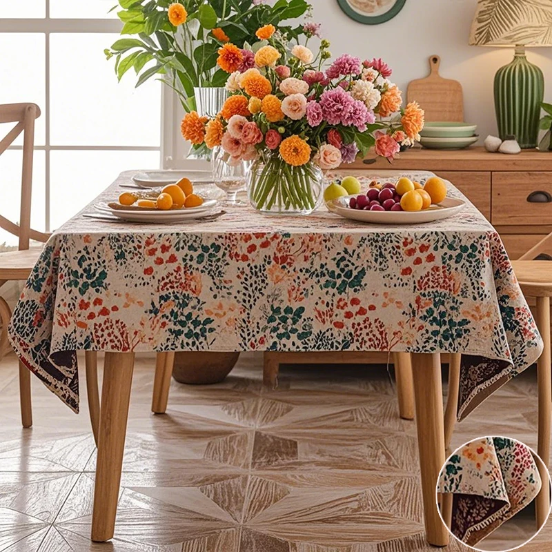 

1PC Retro romantic table cloth Flowers Pattern dustproof Kitchen Wedding Dining Room Rustic Farmhouse Rectangular Table Cover