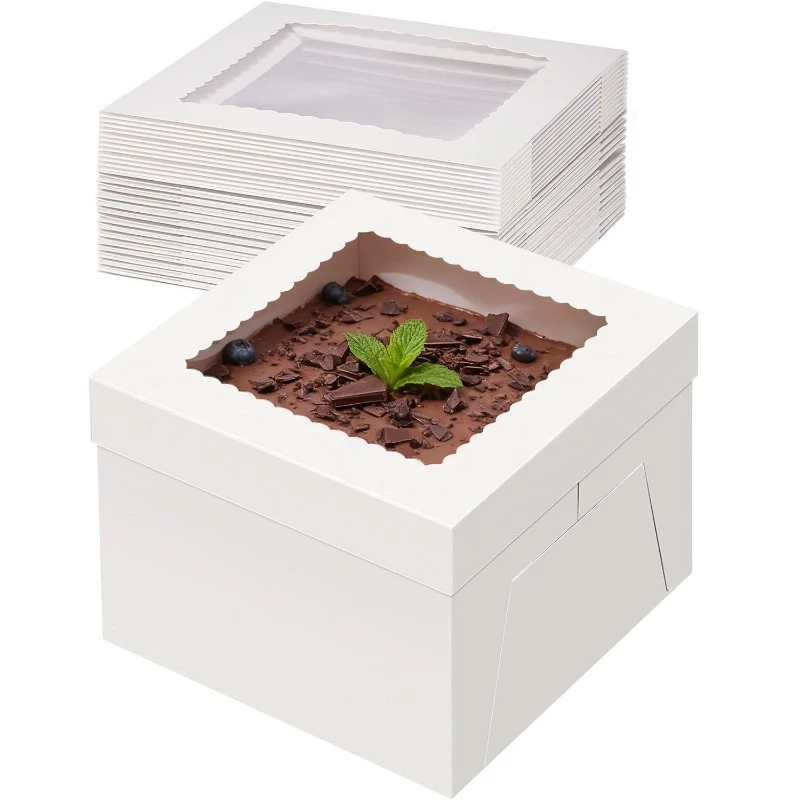 Scatole per torte usa e getta da 5 pezzi Scatole di carta per torte bianche con coperchi Matrimoni Feste di compleanno Panetteria Contenitori per imballaggio per pasticceria quadrati