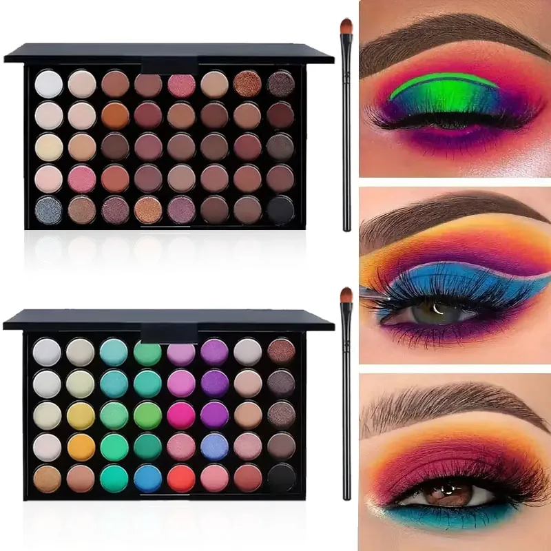 40Colors Glitter Eyeshadow Palette with Free 1Brushes Matte Waterproof Long Lasting Eyeshaow Powder Palette Cosmetics MakeUp Kit