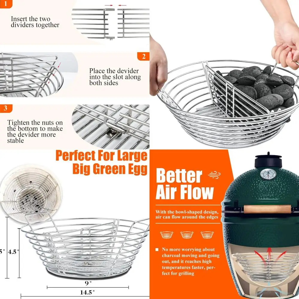 

Stainless Steel Ash Baskets for Large Kamado Joe Grills - Ideal for Kamado Classic with Divider